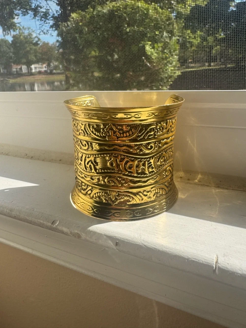 Gold Ornate Metal Cuff Vase - Decorative Home Accent